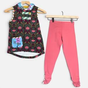 Matilda Jane Wander With Love Hooded Vest & Leggings Set Sz 8 Patchwork Floral